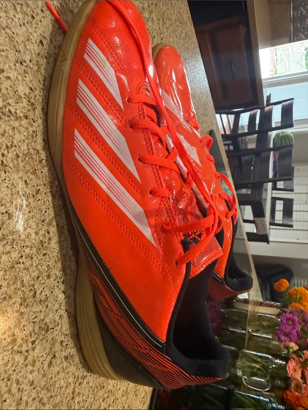 adidas Bright Orange Indoor Athletic Shoes with White Stripes